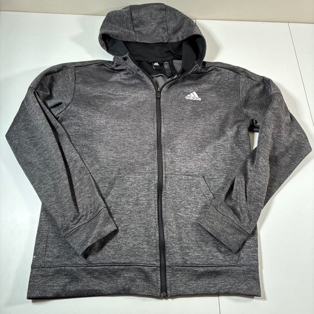 Adidas Full‎ Zip Hoodie Medium Gray Climawarm Performance Jacket Y2K 90s